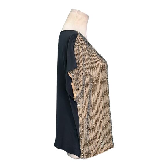 Club Monaco two tone cap sleeves silk sequin short sleeves blouse size Small - Picture 4 of 11